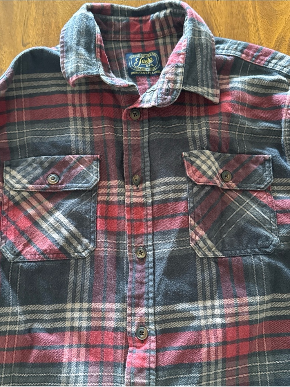 Jacks MFG Red and Black Plaid Button-Up Flannel Shirt Size Large 100% Cotton - Picture 7 of 8